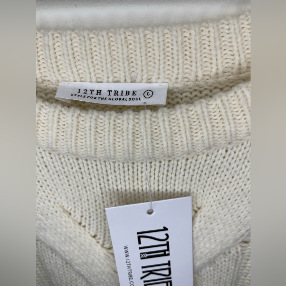12th Tribe Peggy White Mini Sweater Dress | Size L - Picture 6 of 10